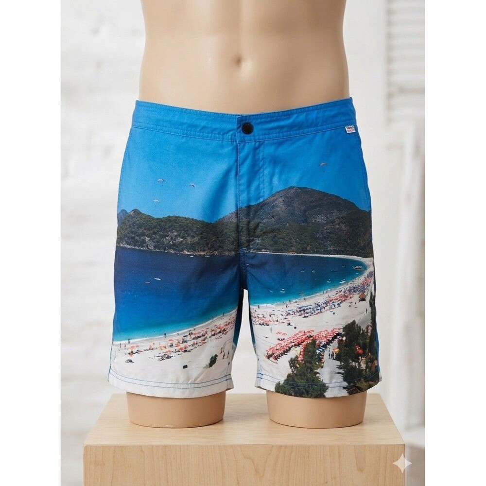 Ibiza Ocean Club Swim Shorts Mens 34 Multicolor Abstract Retro Euro Summer 6.5"